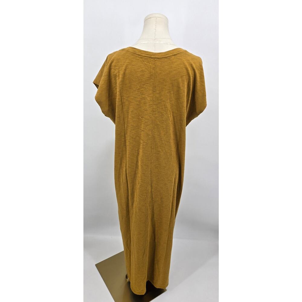 Universal Thread Minimalist Earthy Casual Honey Gold V-Neck Midi Dress - Picture 3 of 6